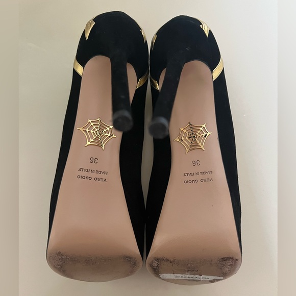 Charlotte Olympia Sabrina Black Platform with Gold Shoes size 6 - Picture 9 of 13